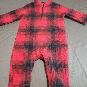 Plaid Bodysuit Thick Warm Fleece Snap Closure Old Navy Zip 6-12 Month Size